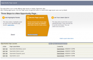 Highlights Panel 1 Opportunity Layout Setup page